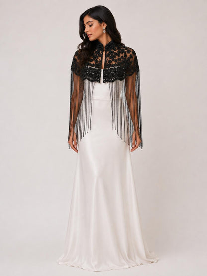 Black Beaded Fringe Cape