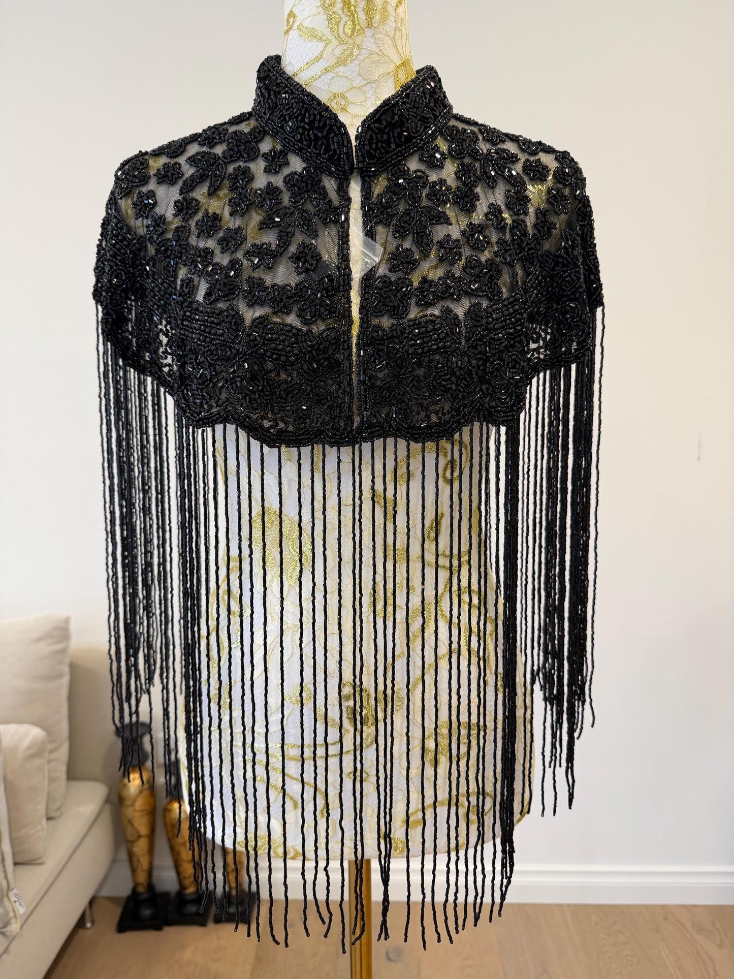 Black Beaded Fringe Cape