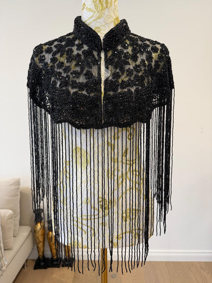 Black Beaded Fringe Cape