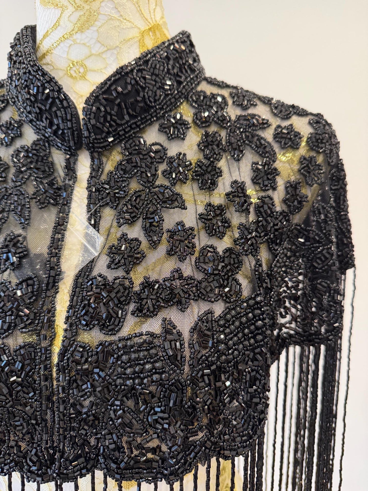 Black Beaded Fringe Cape