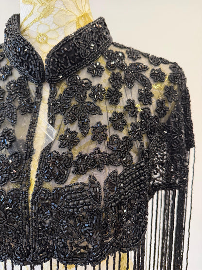 Black Beaded Fringe Cape