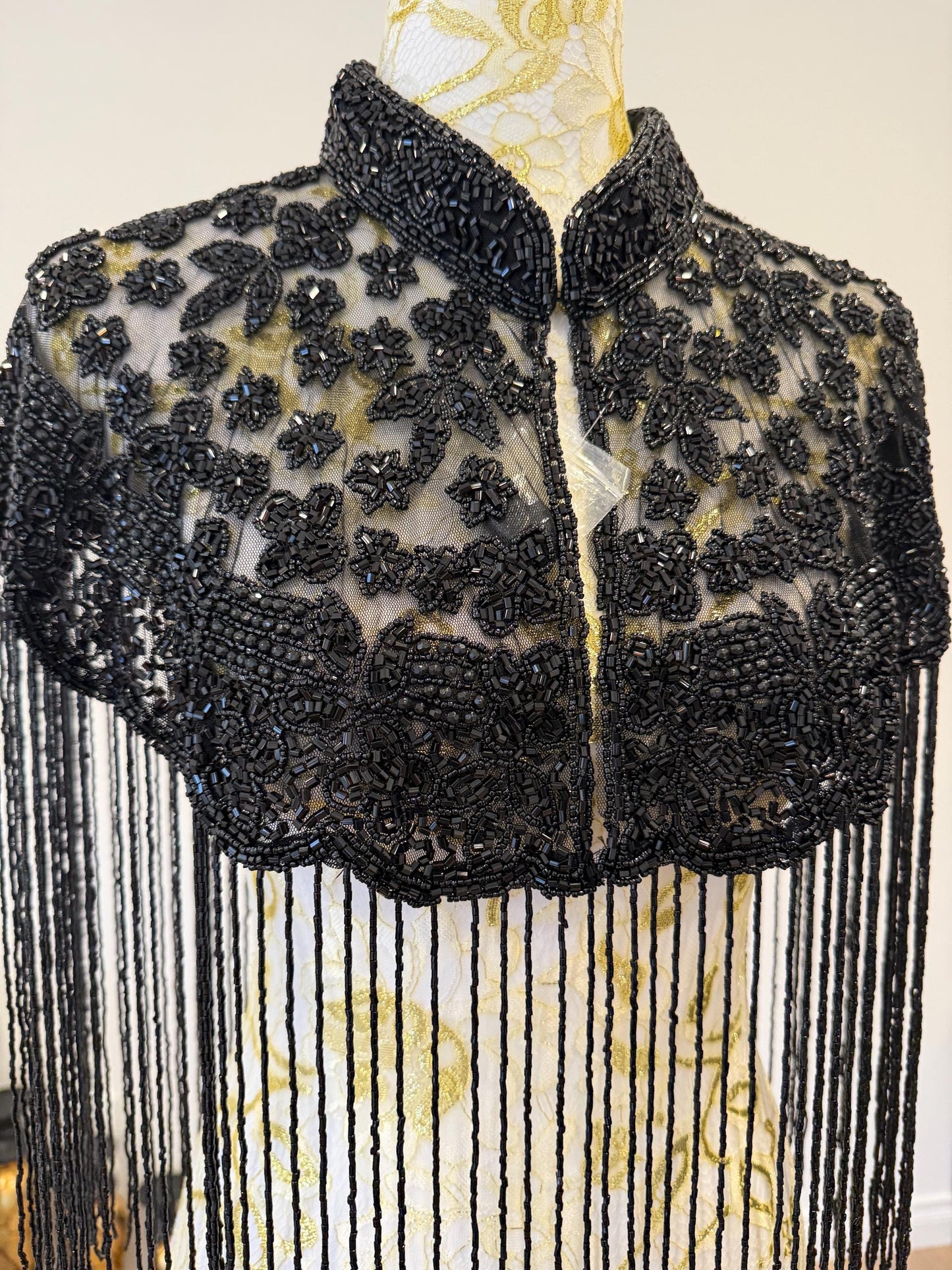 Black Beaded Fringe Cape