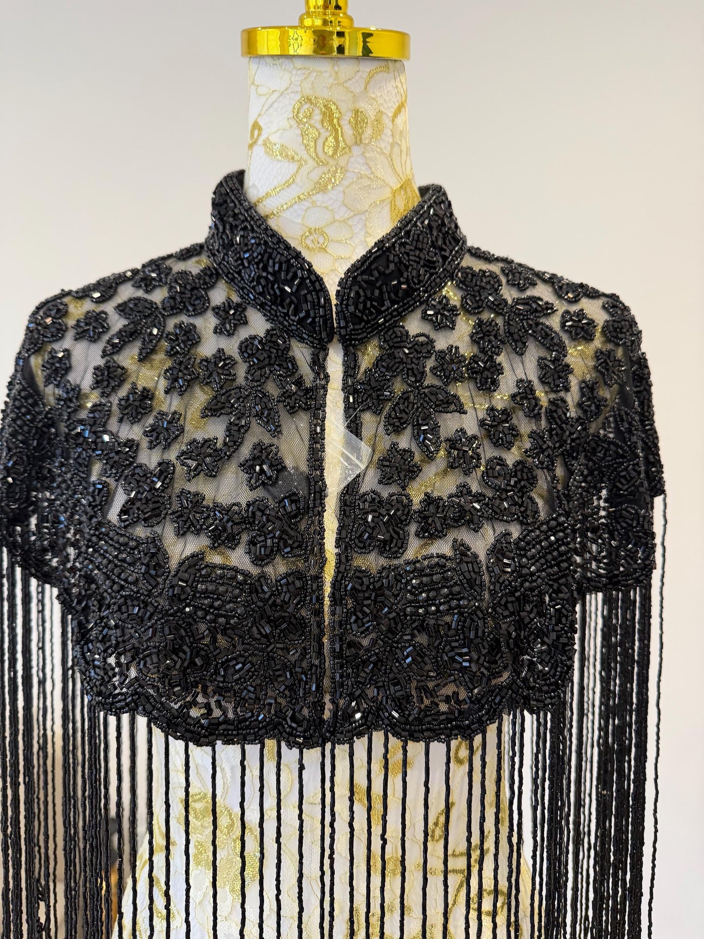 Black Beaded Fringe Cape