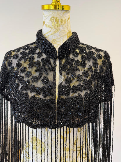 Black Beaded Fringe Cape