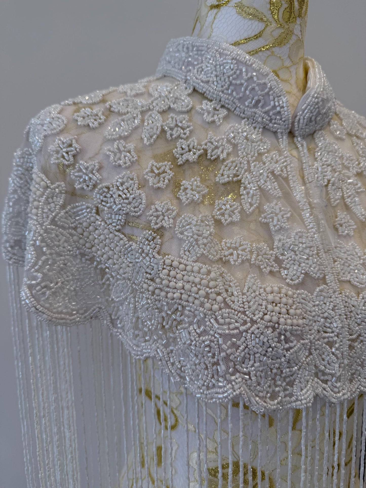 White Beaded Fringe Capelet