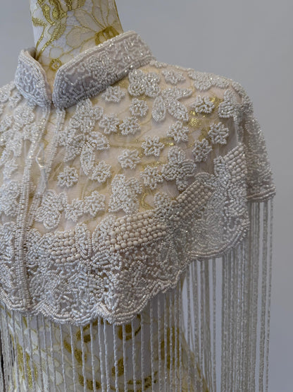 White Beaded Fringe Capelet