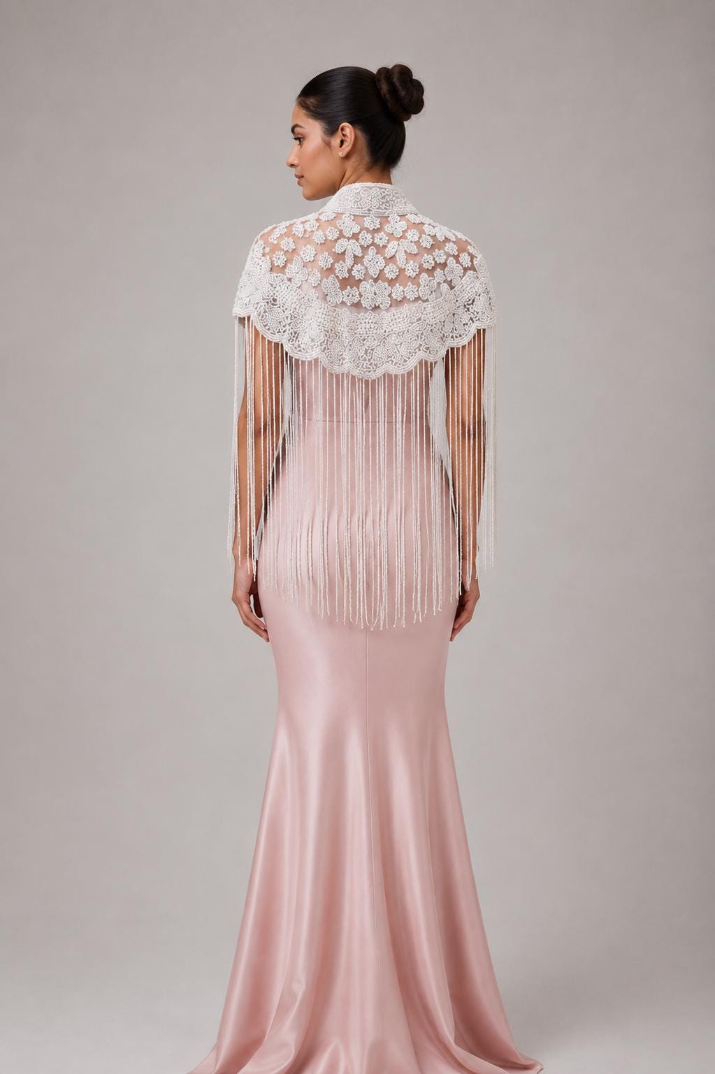 White Beaded Fringe Capelet