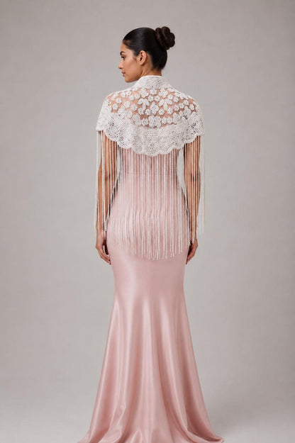 White Beaded Fringe Capelet