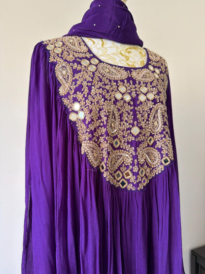 Purple Chiffon indo western with Mirror Work Embroidery