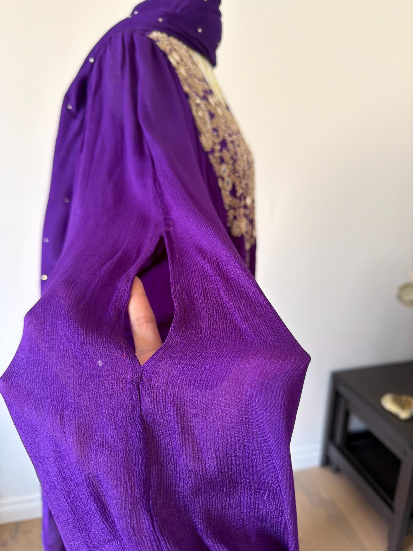 Purple Chiffon indo western with Mirror Work Embroidery
