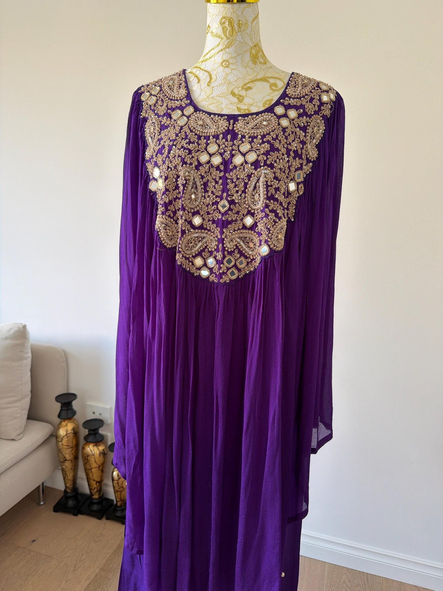 Purple Chiffon indo western with Mirror Work Embroidery