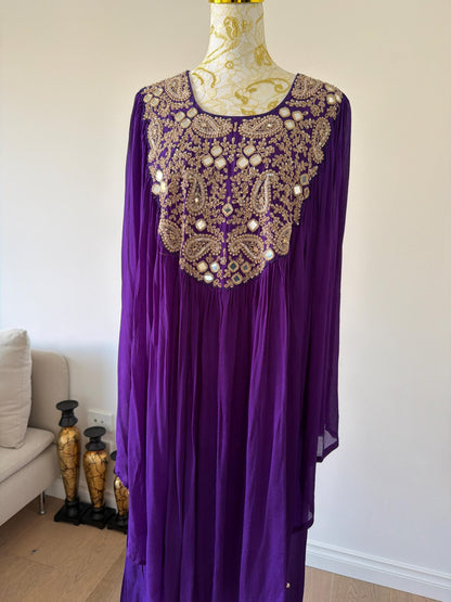 Purple Chiffon indo western with Mirror Work Embroidery