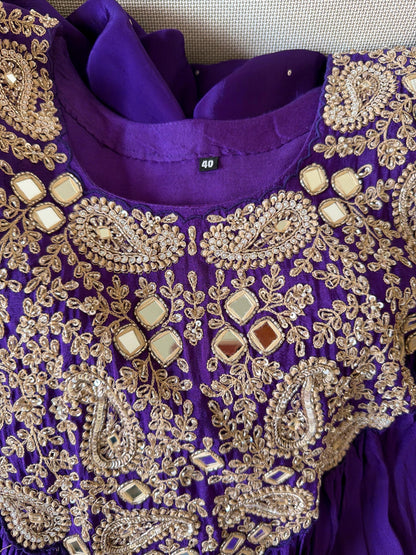 Purple Chiffon indo western with Mirror Work Embroidery