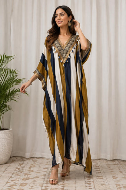 Modal Satin Striped Choga Kaftan