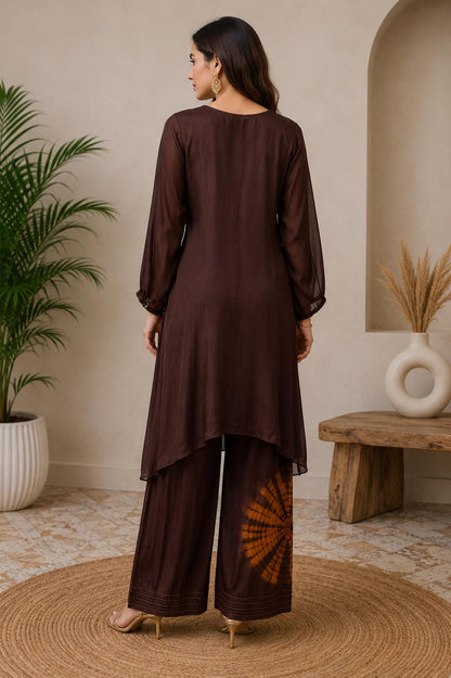 Chocolate Brown Chinon Farsi Salwar Set