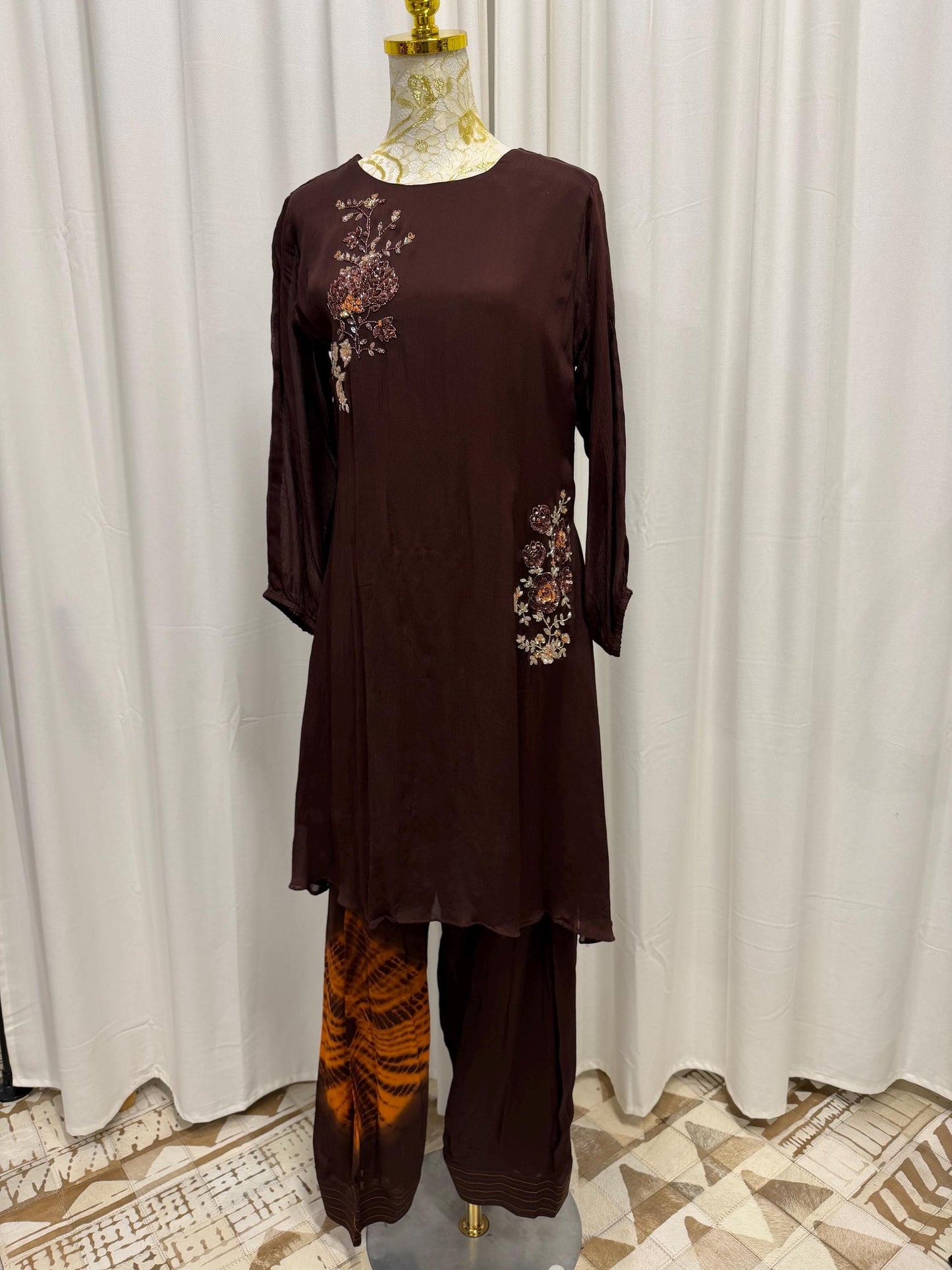 Chocolate Brown Chinon Farsi Salwar Set
