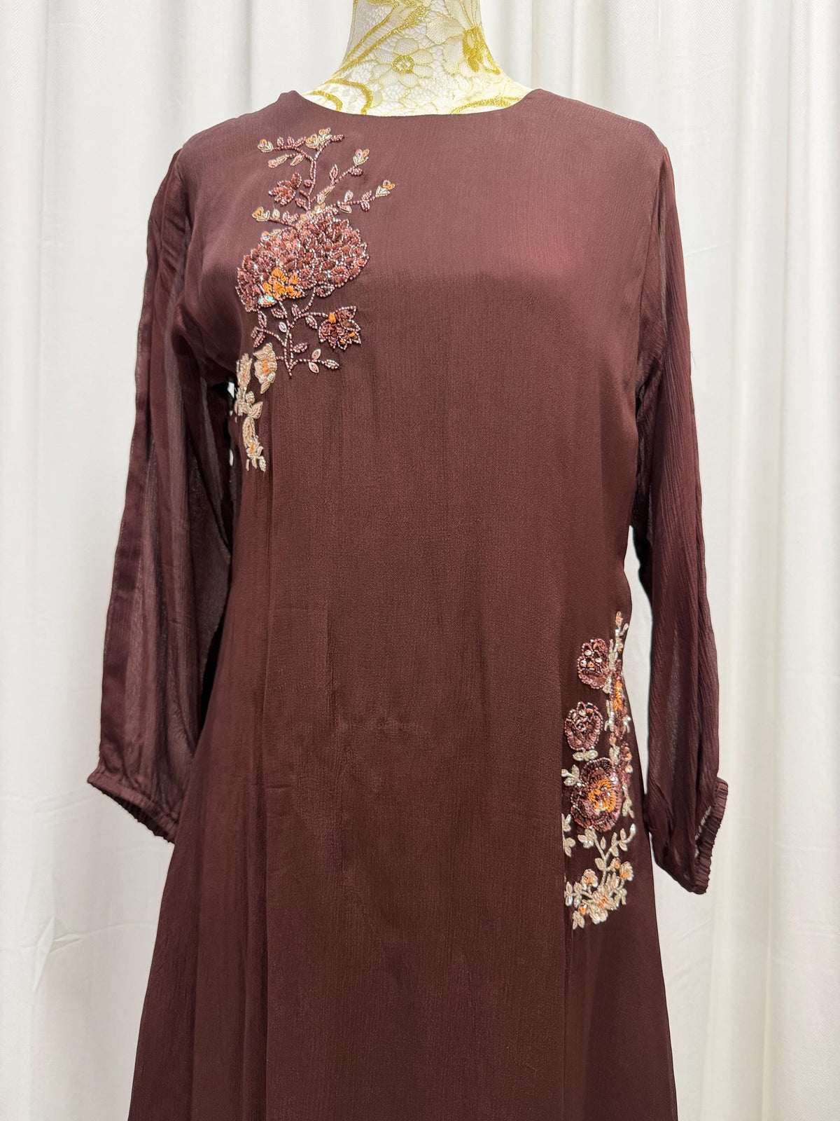 Chocolate Brown Chinon Farsi Salwar Set