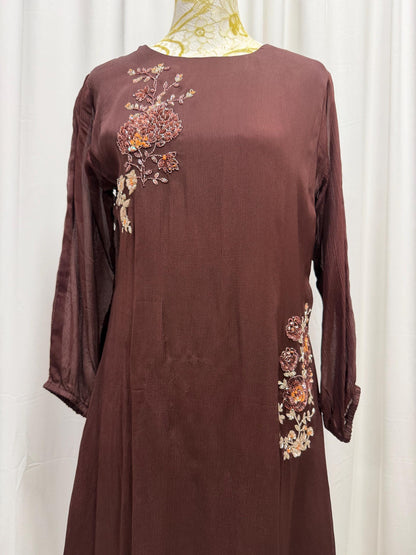 Chocolate Brown Chinon Farsi Salwar Set