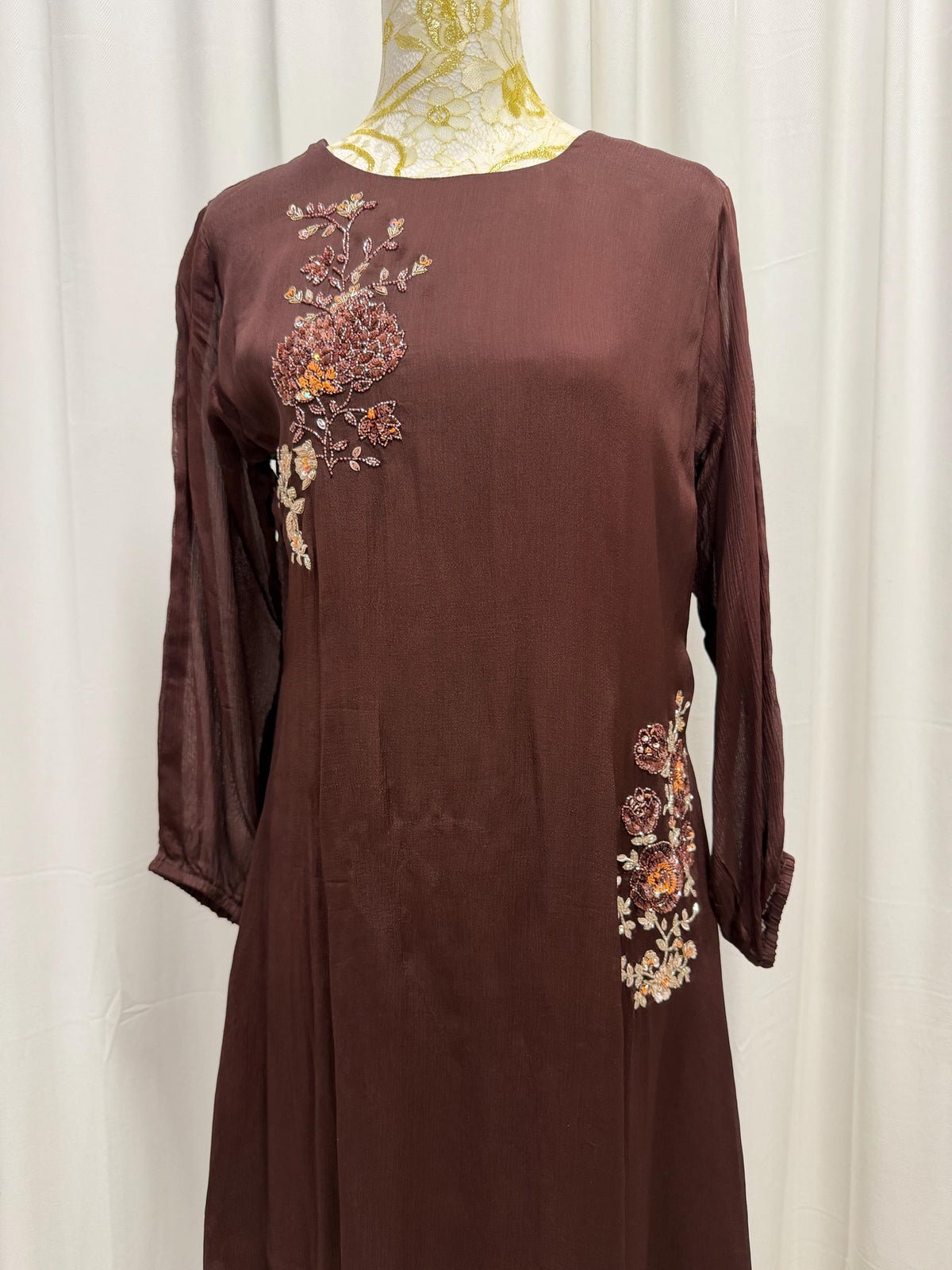 Chocolate Brown Chinon Farsi Salwar Set