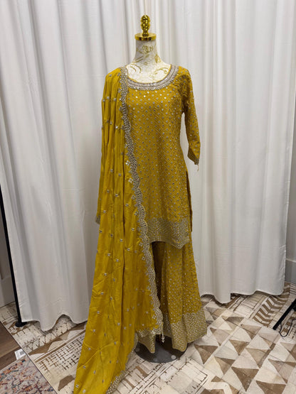 Mustard Chinon Chiffon Suit