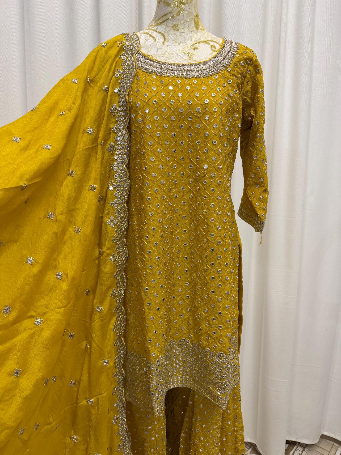 Mustard Chinon Chiffon Suit