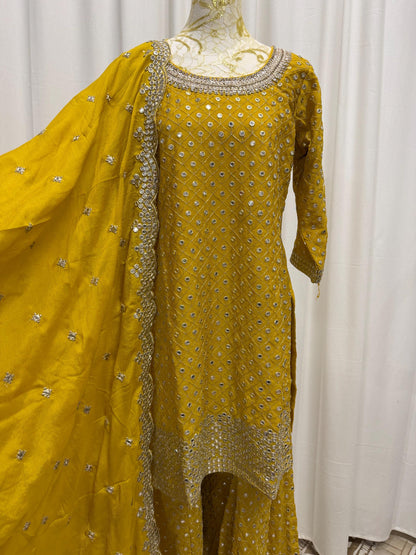 Mustard Chinon Chiffon Suit