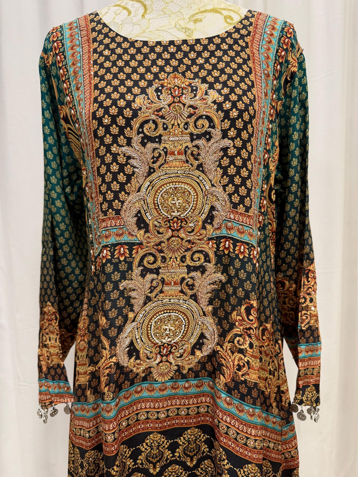 Black Printed Crepe Indo-Western Set