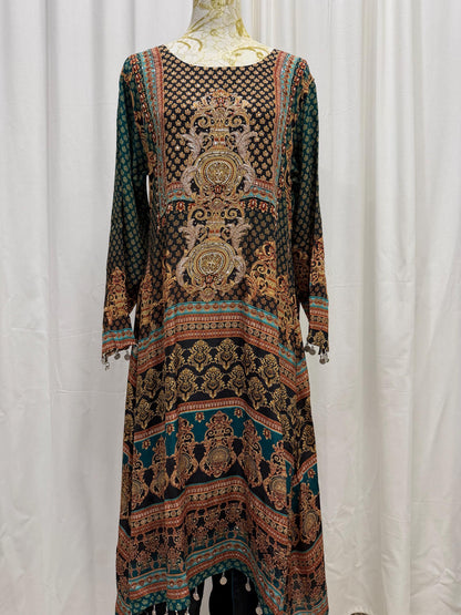 Black Printed Crepe Indo-Western Set
