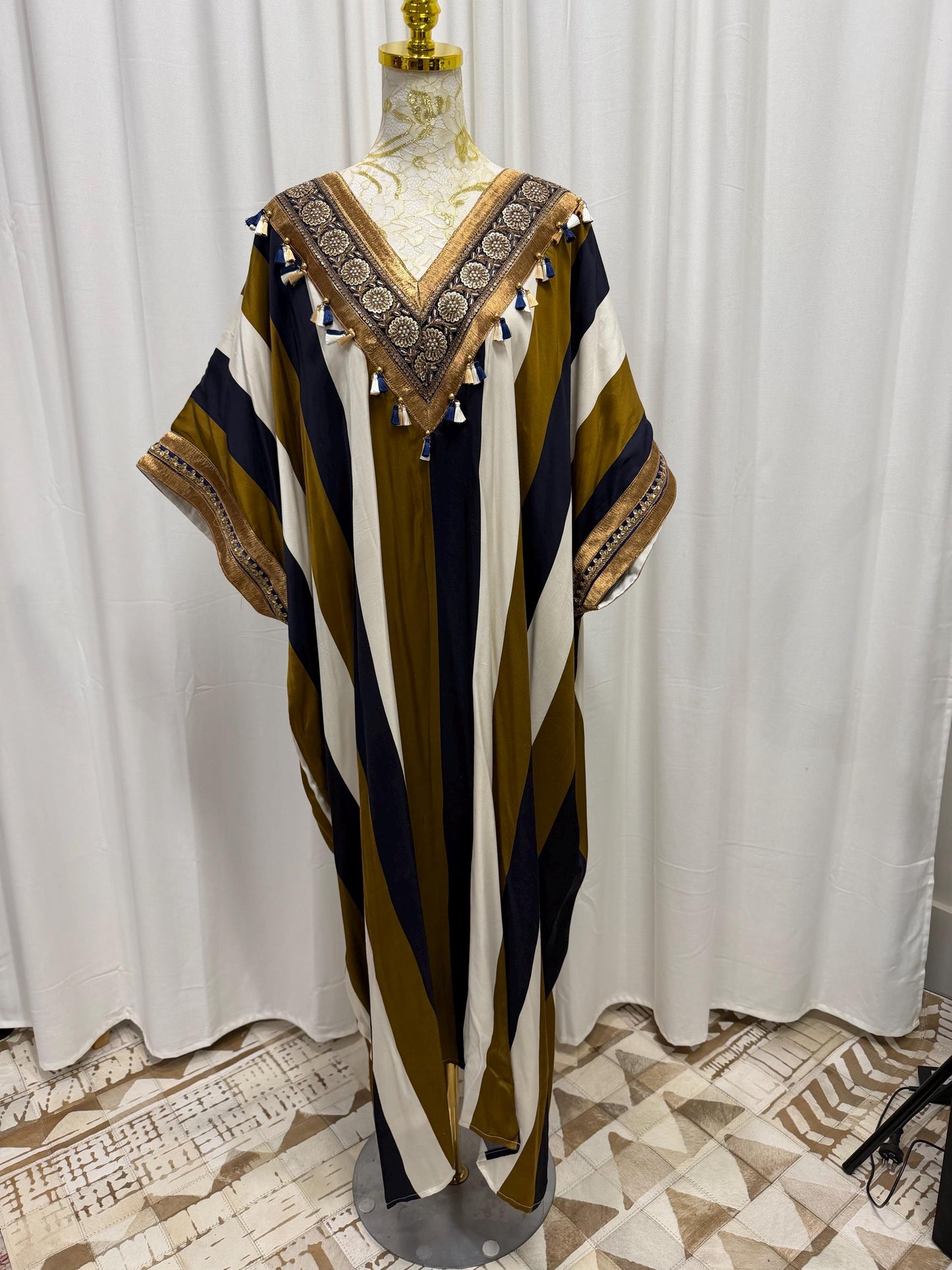 Modal Satin Striped Choga Kaftan