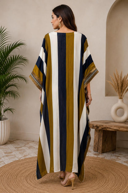 Modal Satin Striped Choga Kaftan