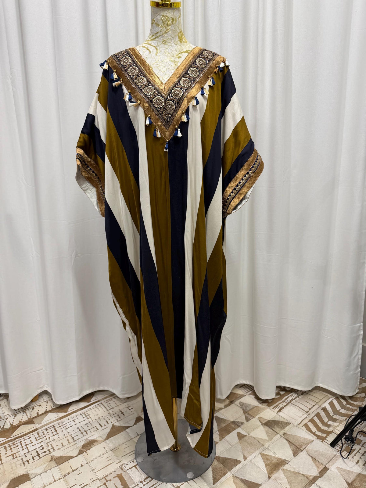 Modal Satin Striped Choga Kaftan