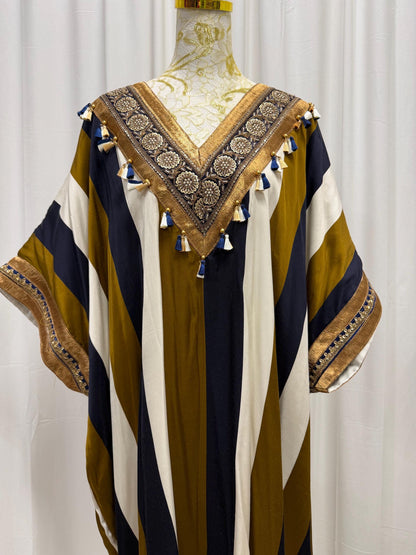 Modal Satin Striped Choga Kaftan