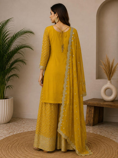 Mustard Chinon Chiffon Suit