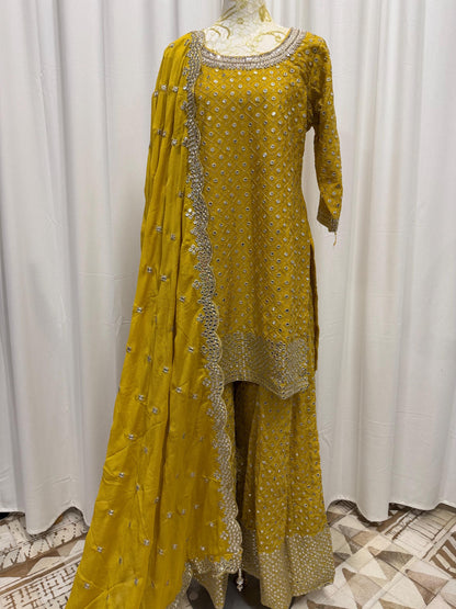 Mustard Chinon Chiffon Suit