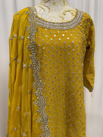 Mustard Chinon Chiffon Suit