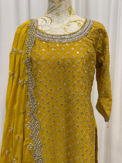 Mustard Chinon Chiffon Suit