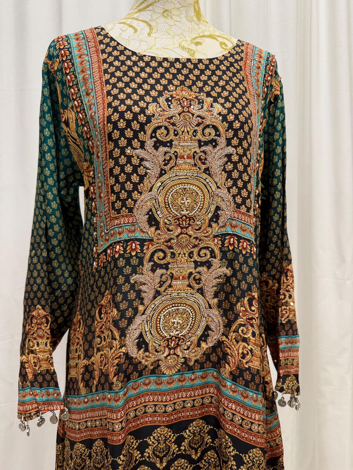 Black Printed Crepe Indo-Western Set